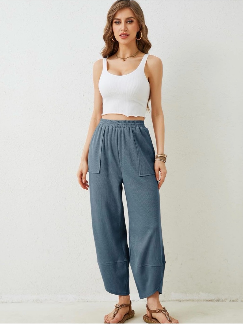 Springrain Casual High-Waist Wide Leg Pants - Blue
